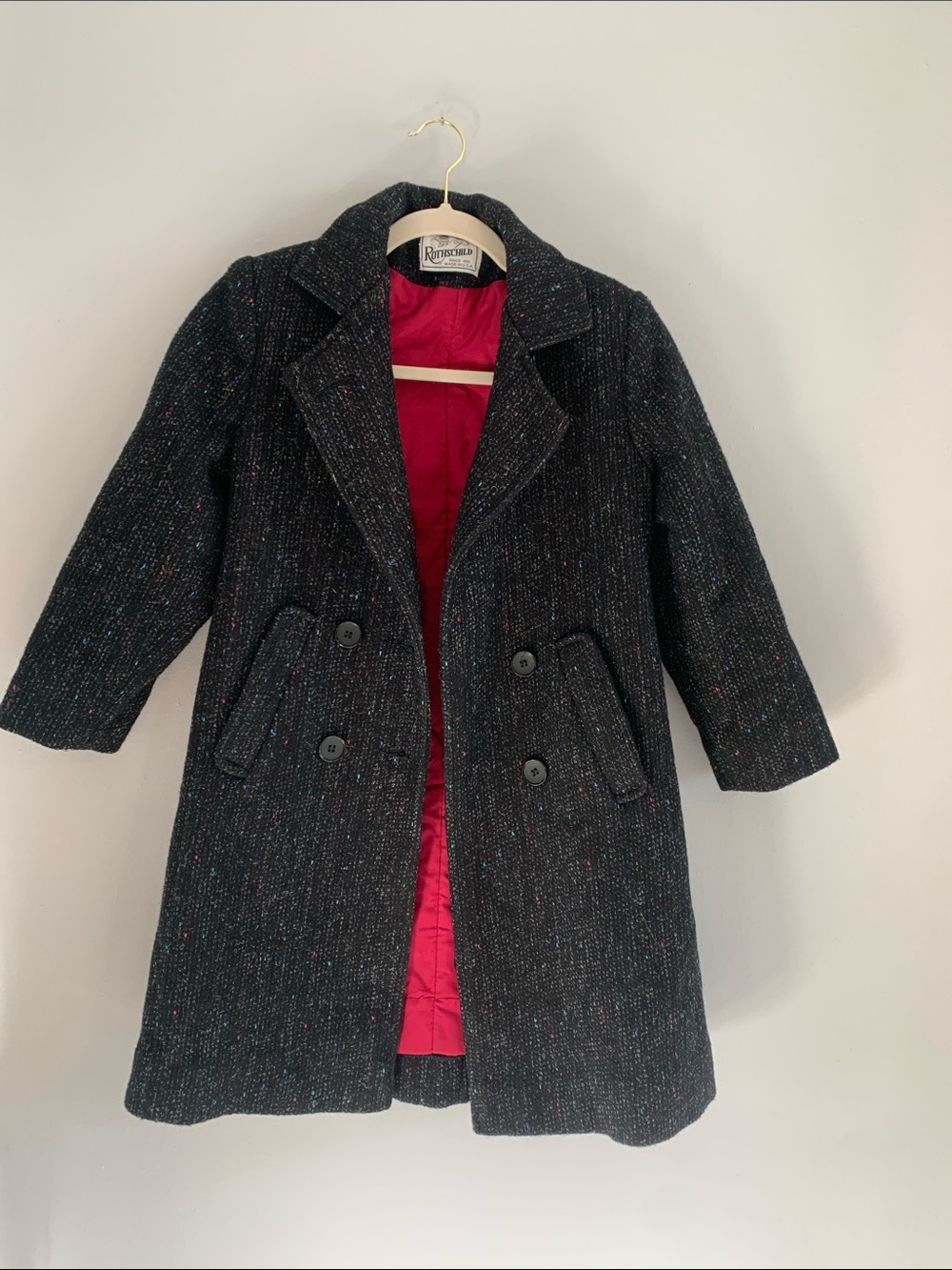 ROTHSCHILD Black Tweed Pea Coat with Red Lining - Girls 7
